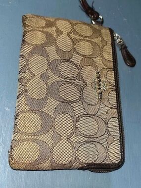 Coach Canvas Wristlet in Khaki and Brown